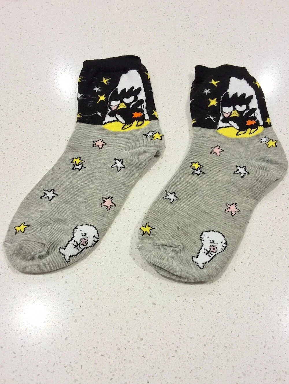 NEW Badtz-Maru Sanrio Star Crew Socks Gray Black Character Novelty Socks